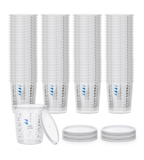 [000444] BenbowBox Kubki z podziałką 680 ml x100 + 12 pokrywek