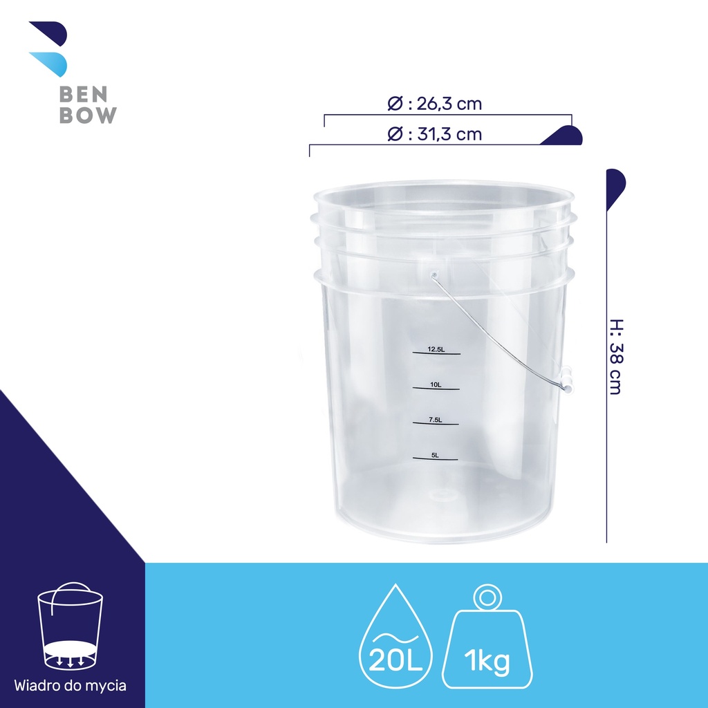 Benbow - Transparentne wiadro 20L blanko (bez logo)+ czarny separator