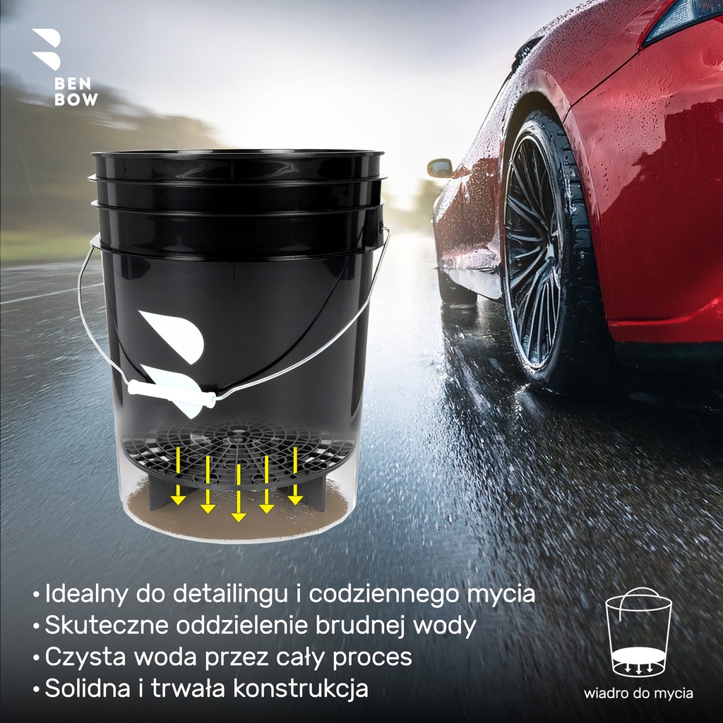 Benbow - Czarne wiadro 20L z czarnym separatorem