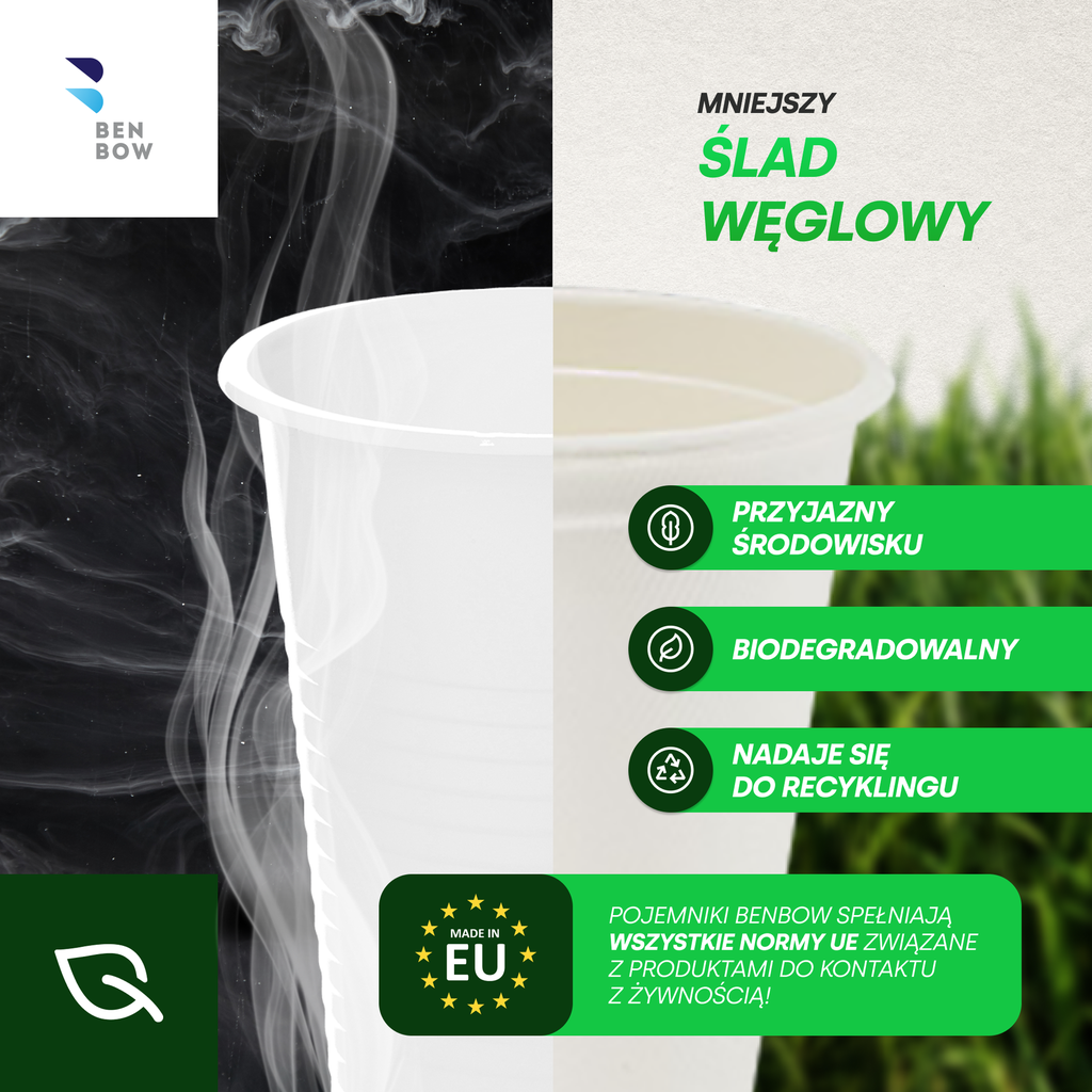 BenBow 002002 - Jednorazowe Białe Kubki z Trzciny Cukrowej 400 ml