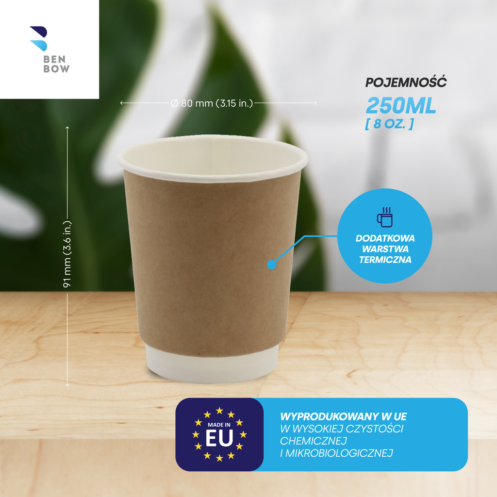 BenBow 002017 - Papierowy Jednorazowy Kubek Termiczny 250ml