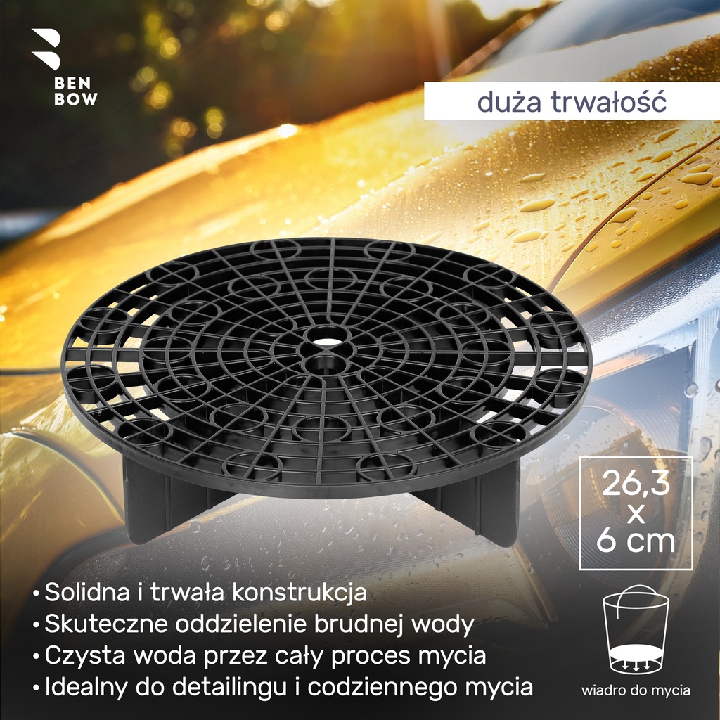 Benbow - Czarne wiadro 20L detalingowe z czarnym separatorem