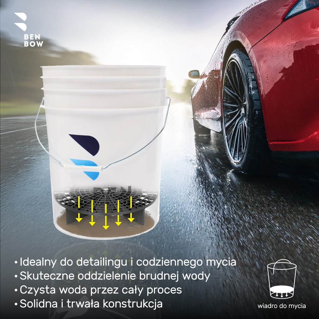 Benbow - Białe wiadro 20L detalingowe z czarnym separatorem
