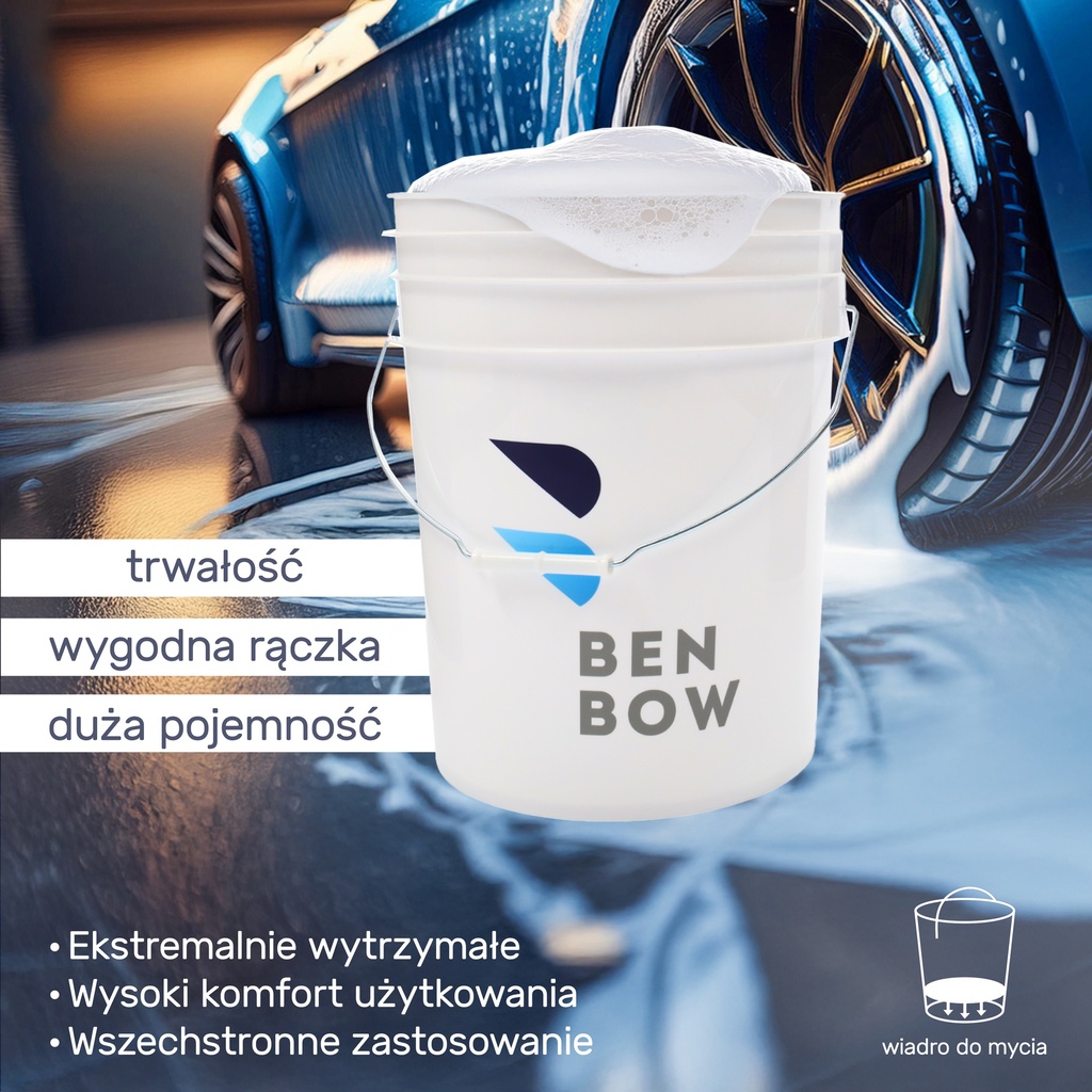 Benbow - Białe wiadro 20L detalingowe z czarnym separatorem