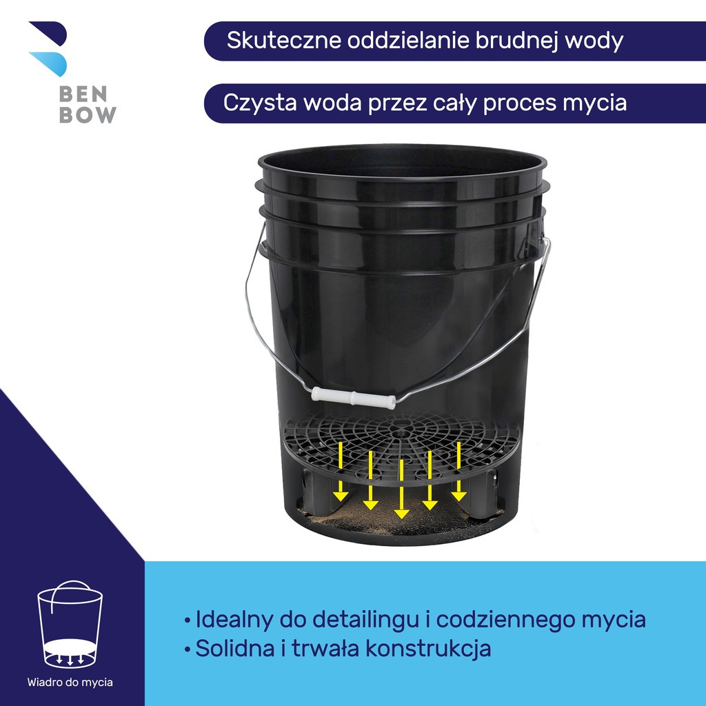 Benbow - Czarne wiadro 20L detalingowe (bez logo)+ czarny separator