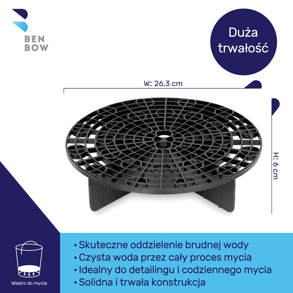 Benbow - Czarne wiadro 20L detalingowe (bez logo)+ czarny separator