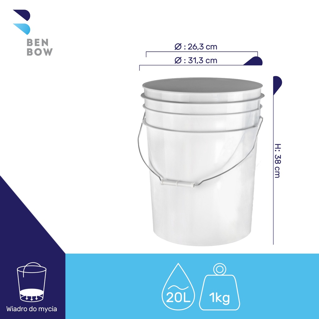 Benbow -Białe wiadro 20LBlanko (bez logo) + czarny separator