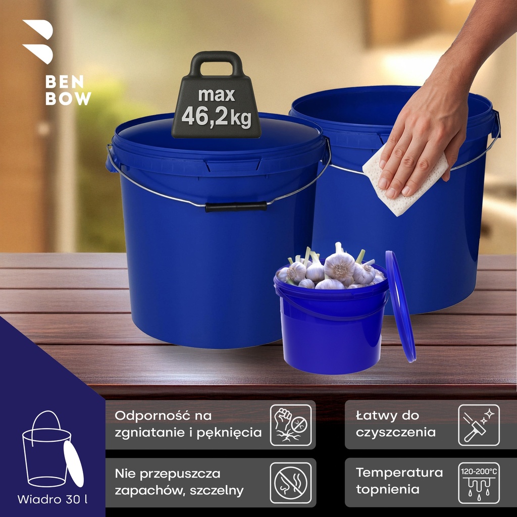 Benbow Wiaderko Niebieskie 30L ( E30BL ), z pokrywą na żywność