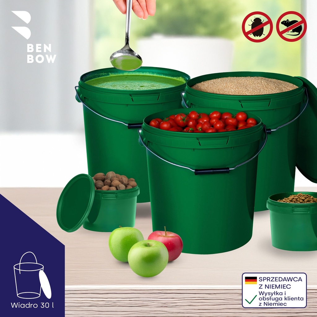Benbow Wiaderko Zielone 30L ( E30GR ), z pokrywą na żywność