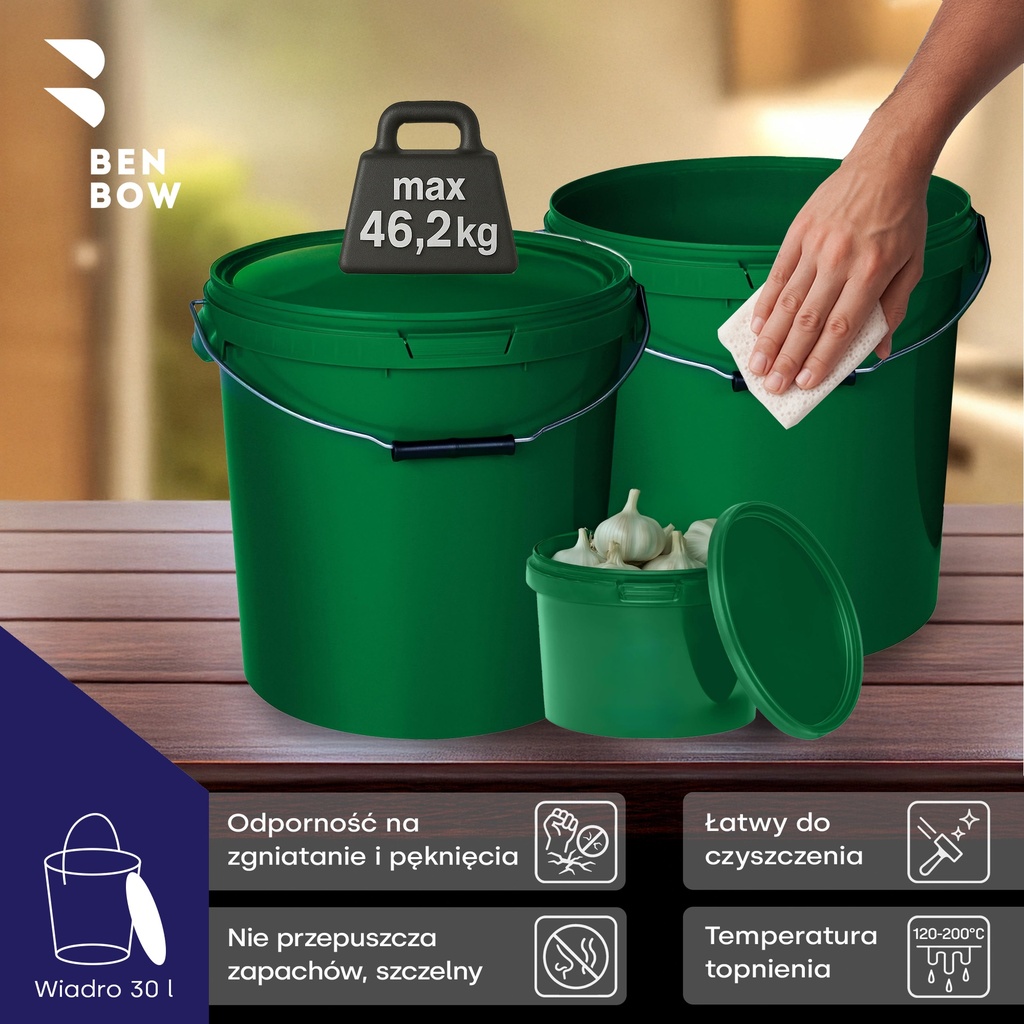 Benbow Wiaderko Zielone 30L ( E30GR ), z pokrywą na żywność
