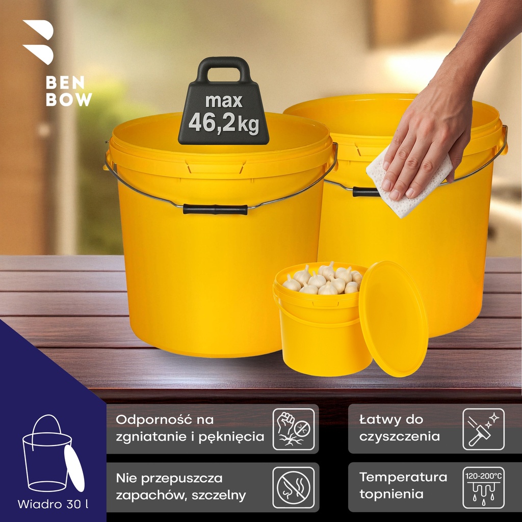 Benbow Wiaderko Żółte 30L ( E30GE ), z pokrywą na żywność