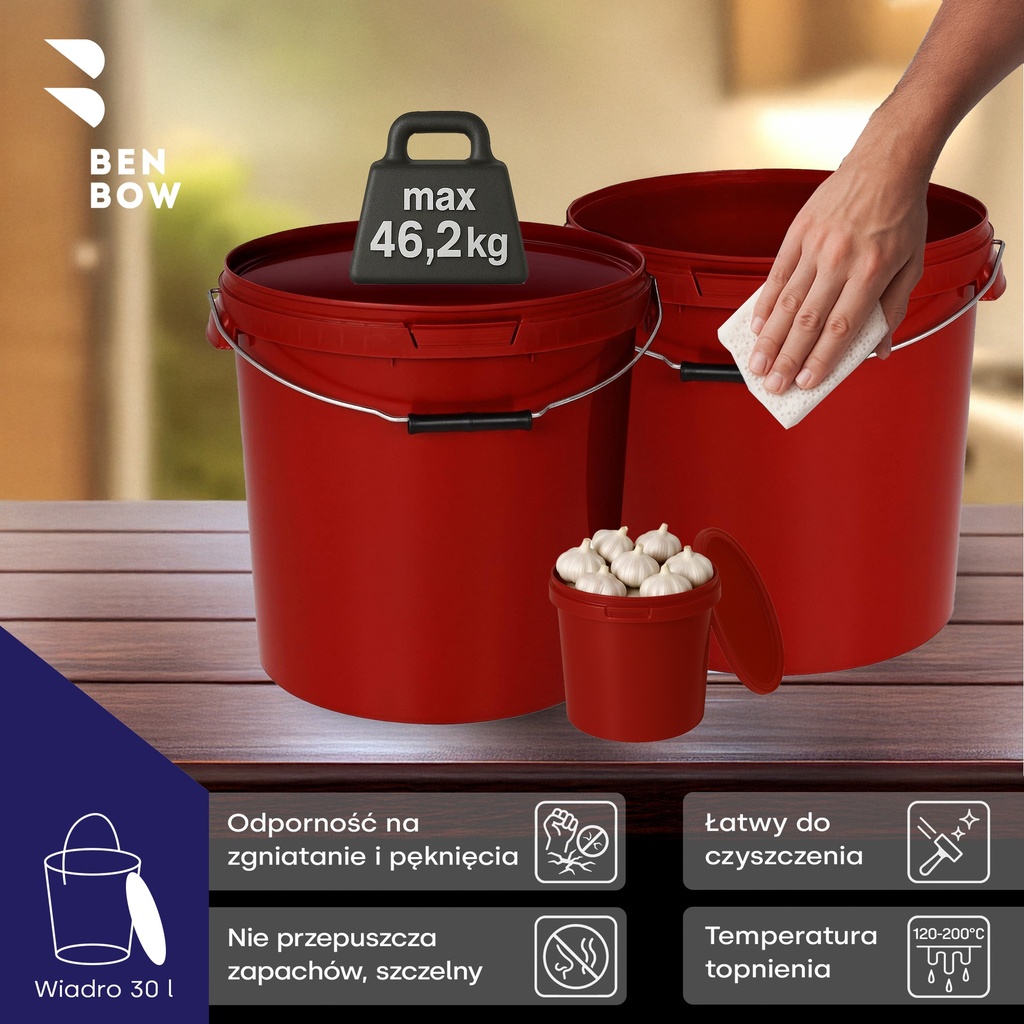 Benbow Wiaderko Czerwone 30L ( E30RO ), z pokrywą na żywność