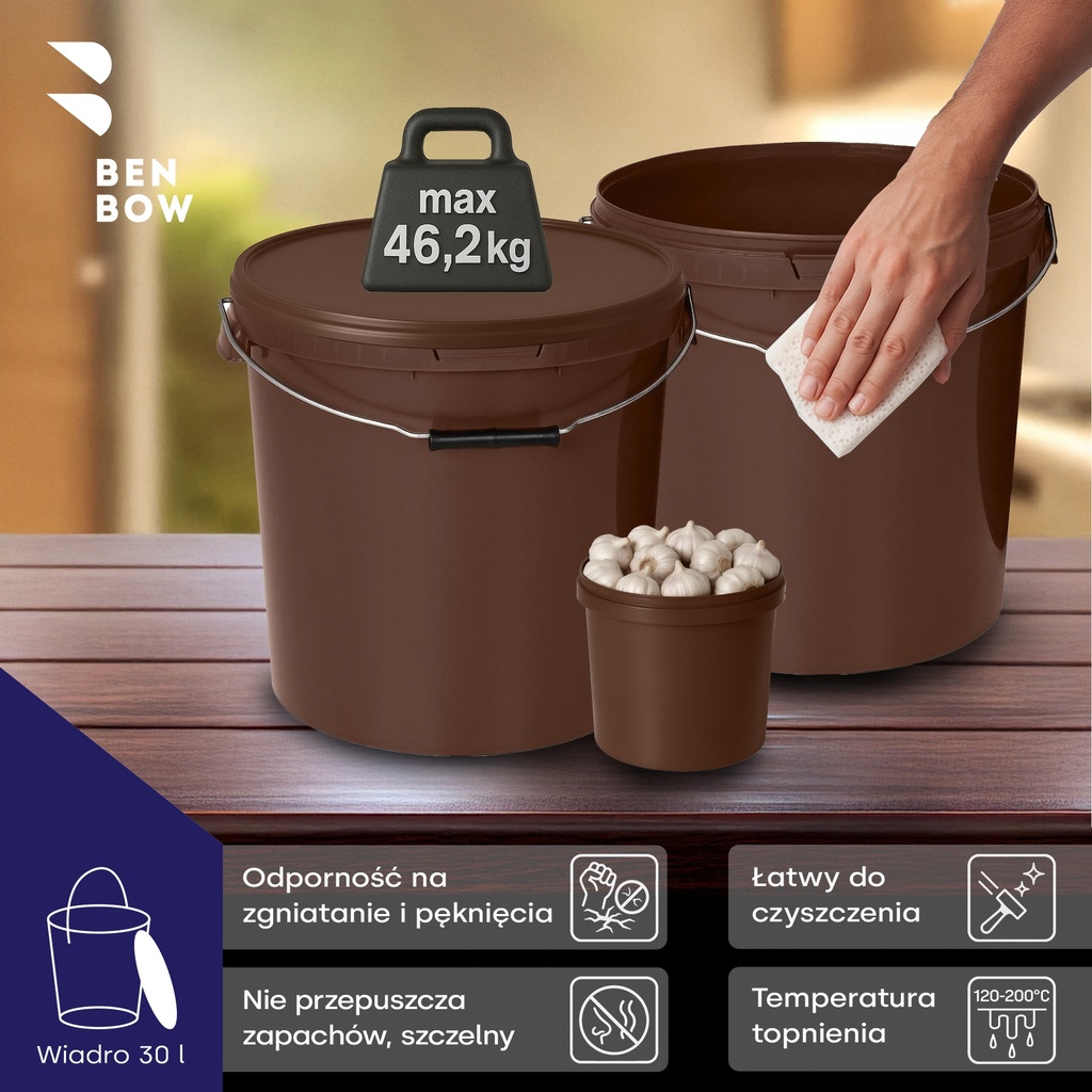 Benbow Wiaderko Brązowe 30L ( E30BR ), z pokrywą na żywność
