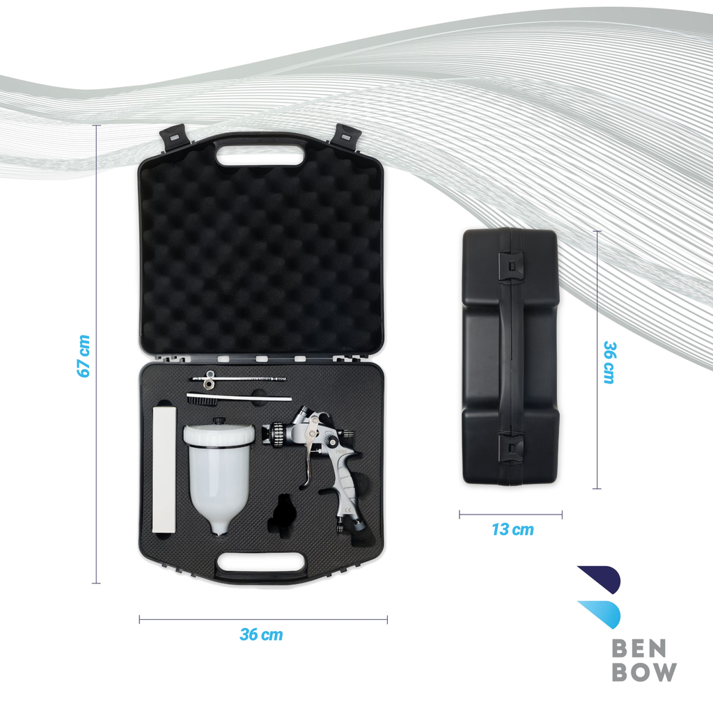 Benbow PK60 - Walizka, Pistolet lakierniczy, dysze 1.4mm i 1.8mm HVLP + manometr
