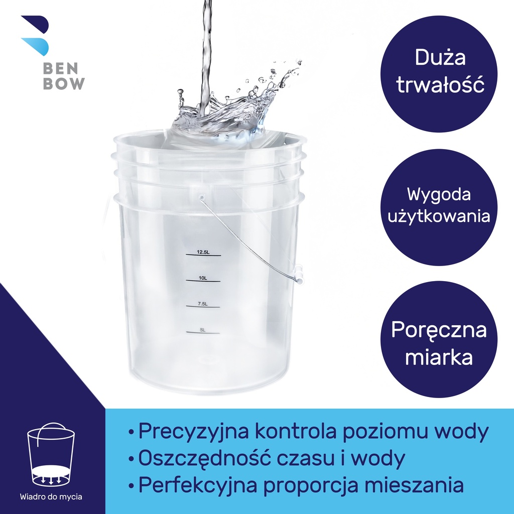 BenBow Transparentne wiadro detailingowe 20L (bez logo)+ czarny separator