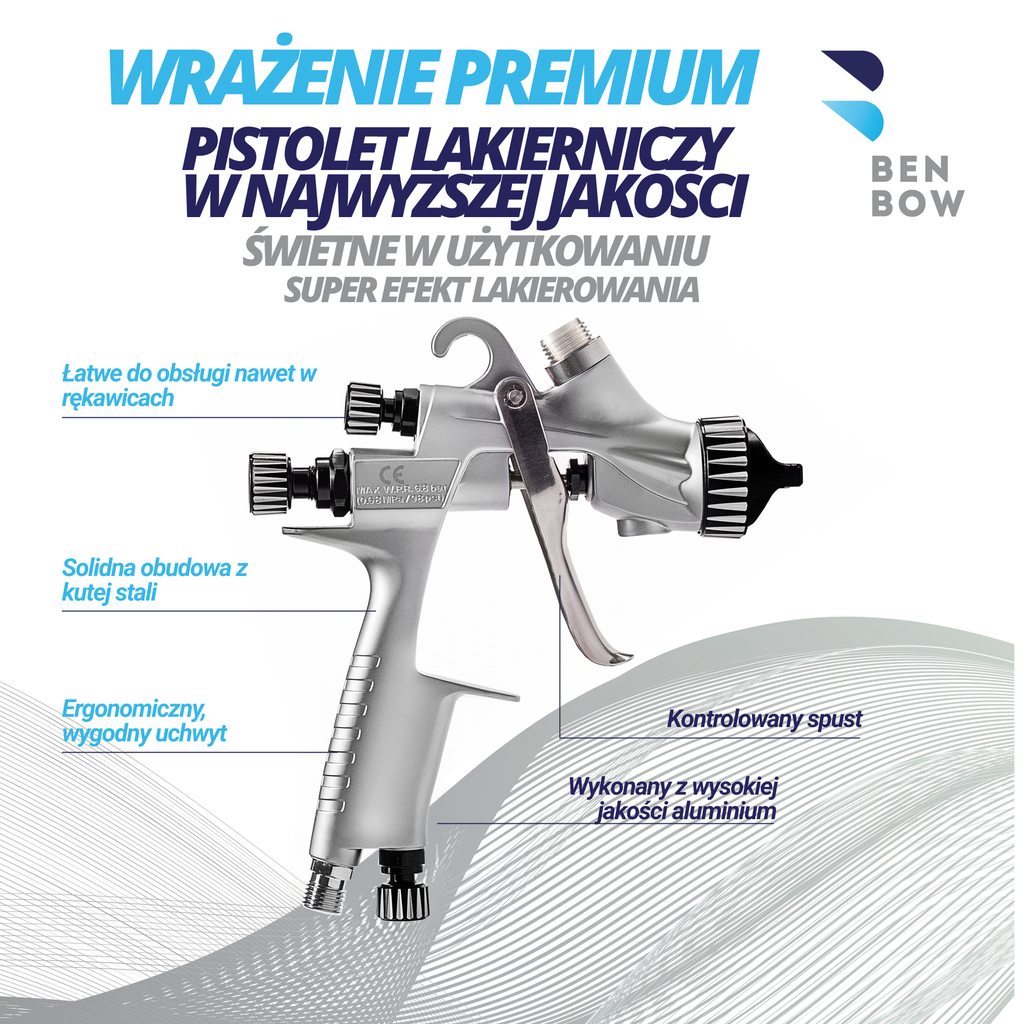 Benbow 000065 PK70 - Pistolet lakierniczy MP, dysza 1.3mm, precyzyjne malowanie.
