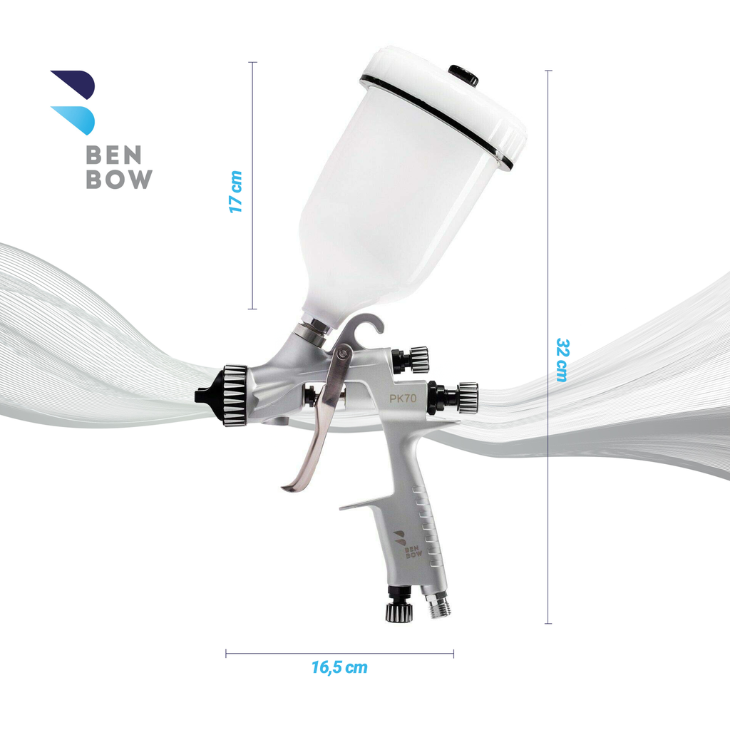 Benbow 000065 PK70 - Pistolet lakierniczy MP, dysza 1.3mm, precyzyjne malowanie.
