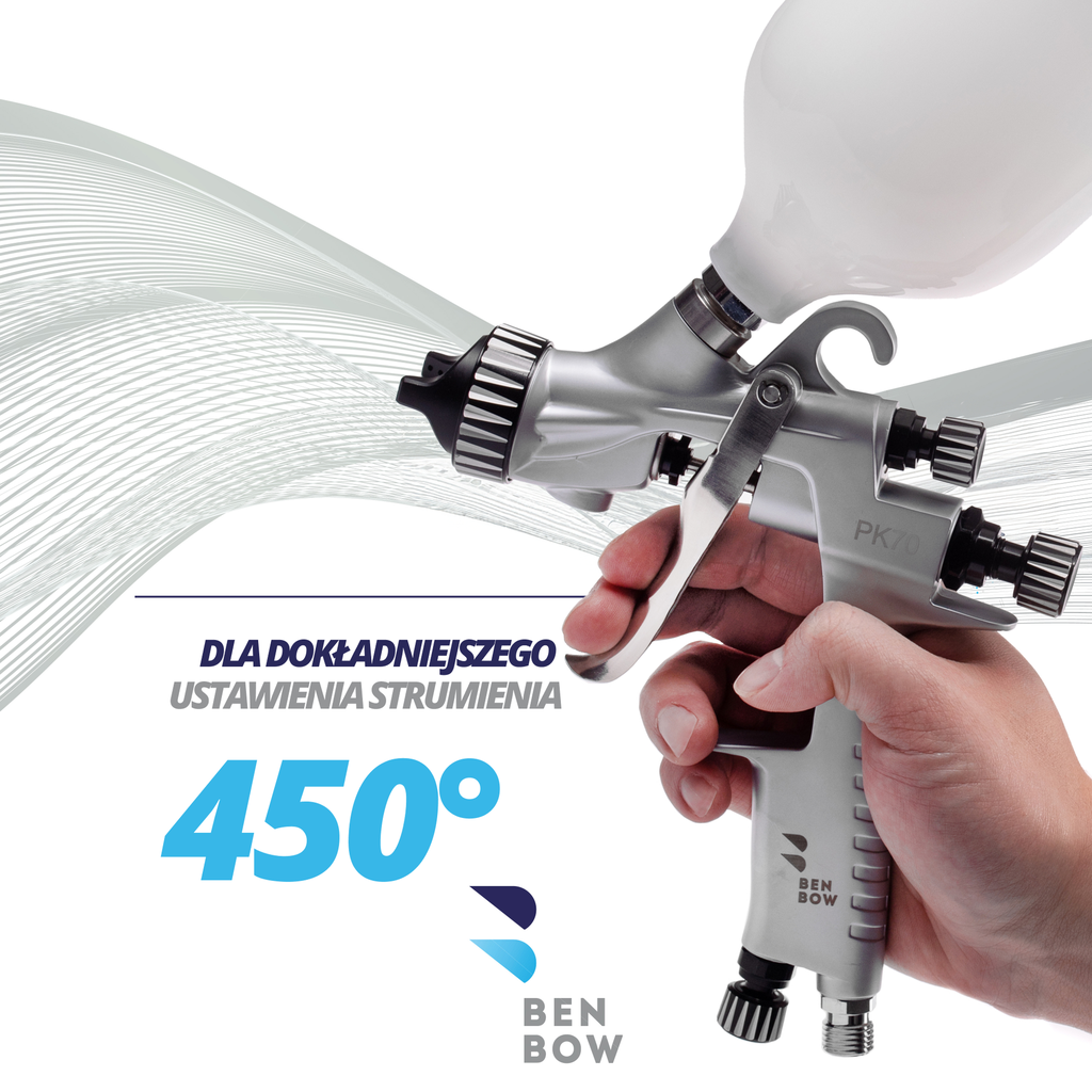 Benbow 000065 PK70 - Pistolet lakierniczy MP, dysza 1.3mm, precyzyjne malowanie.