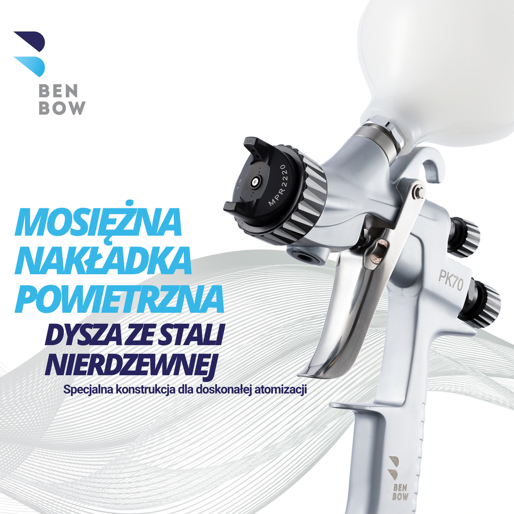 Benbow 000065 PK70 - Pistolet lakierniczy MP, dysza 1.3mm, precyzyjne malowanie.