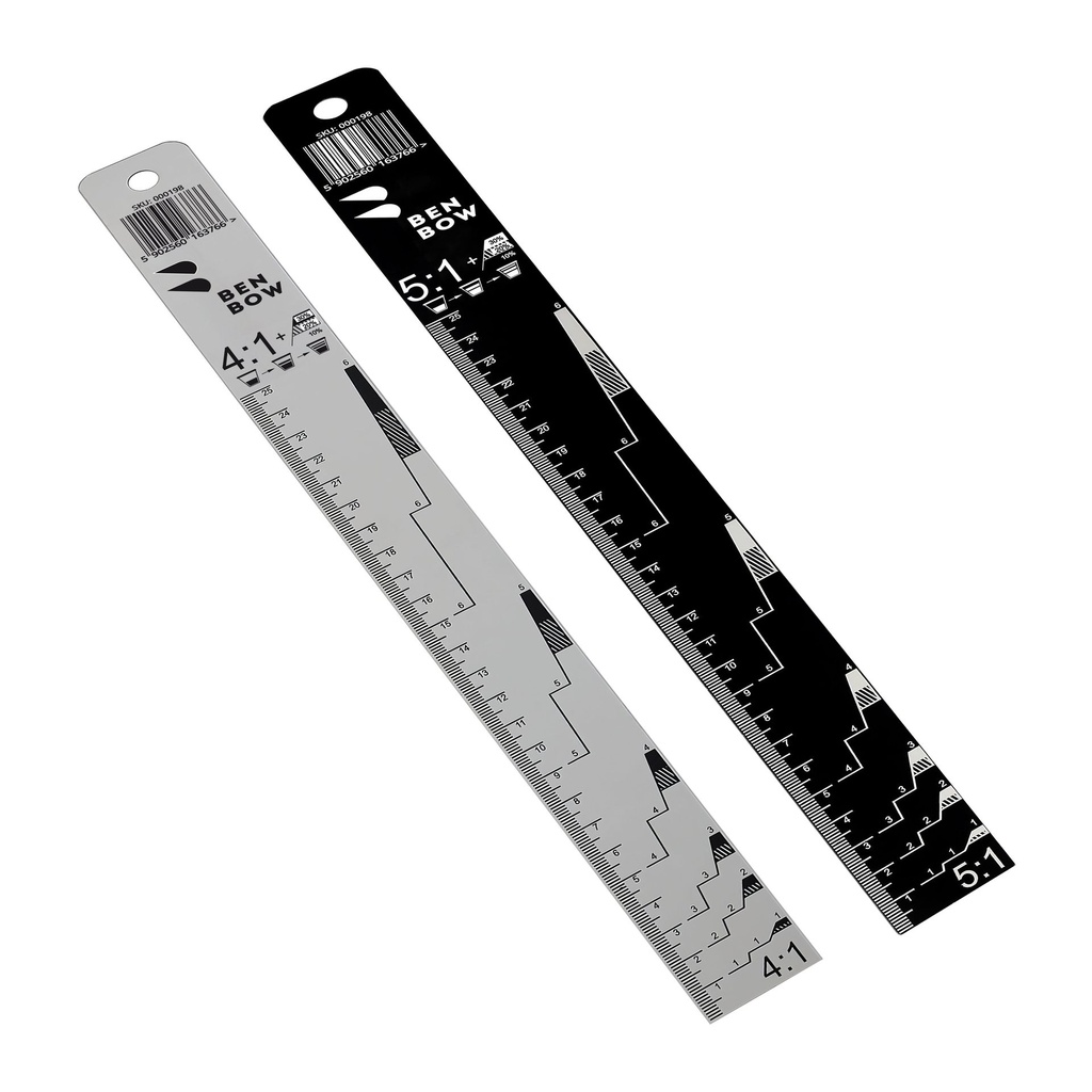 Benbow aluminum measuring ruler, black with a 4:1 and 5:1 scale.