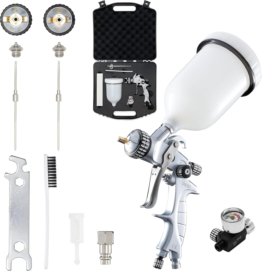 Benbow PK60 - Walizka, Pistolet lakierniczy, dysze 1.4mm i 1.8mm HVLP + manometr
