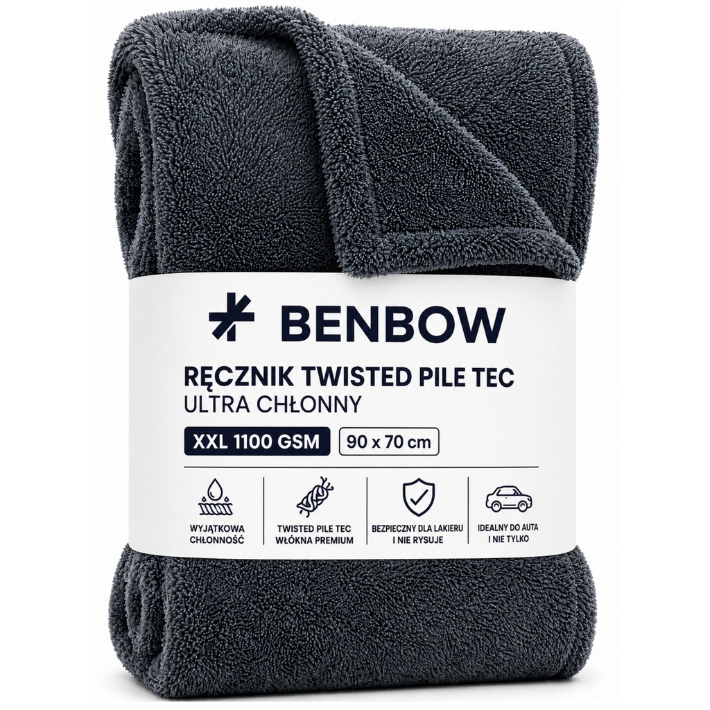 BENBOW 631 Mikrofaser Auto Trockentuch 90x70 cm 1100 GSM – Twisted Pile, Extrem Saugstark, Lackschonend