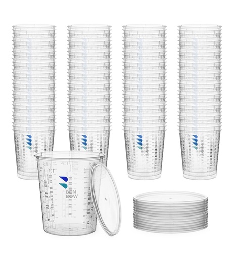[000445] BenbowBox Kubki z podziałką 1370 ml x100 + 12 pokrywek