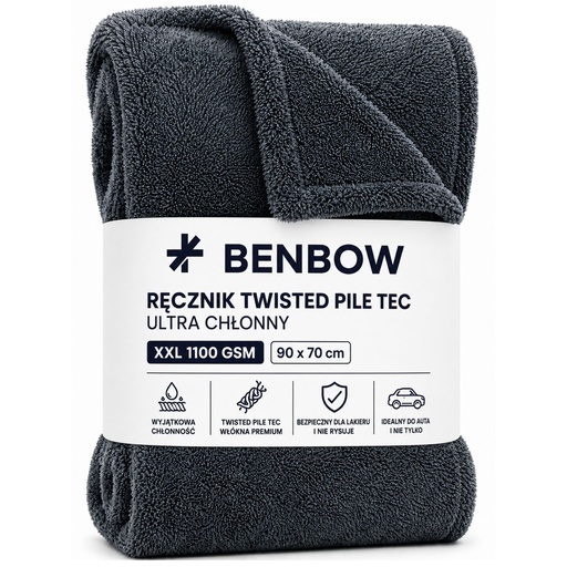 BENBOW 631 Microfiber Car Drying Towel 90x70 cm 1100 GSM – Twisted Pile, Highly Absorbent, Paint-Safe
